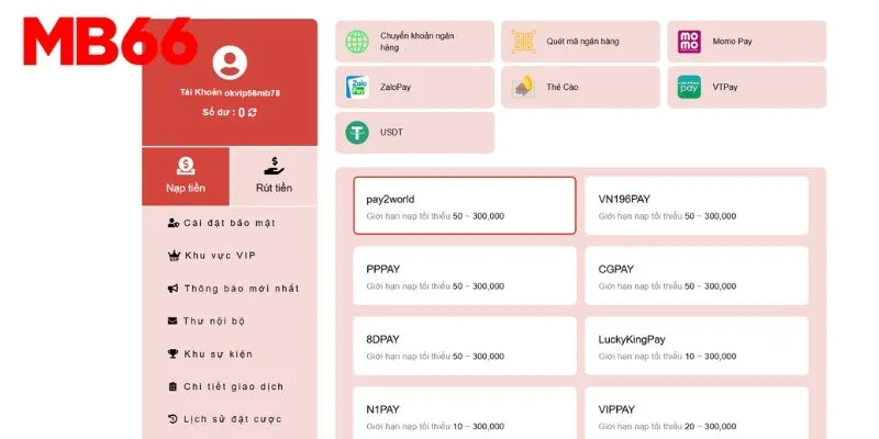Nạp tiền an toàn qua hình thức chuyển khoản ngân hàng